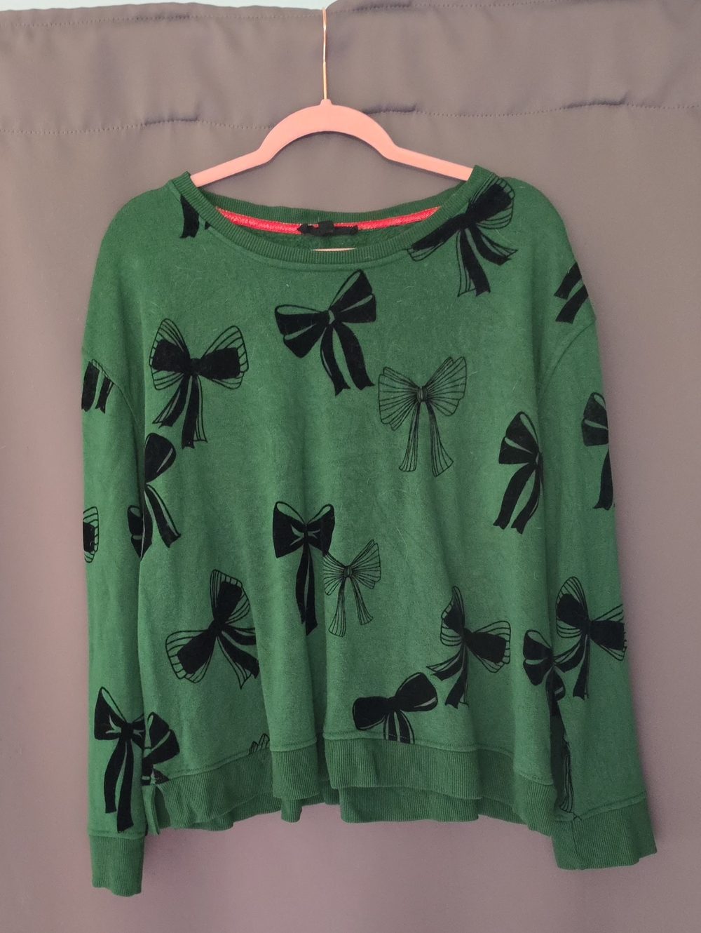Jane and Delancey Green Sweater with Black Bow Print